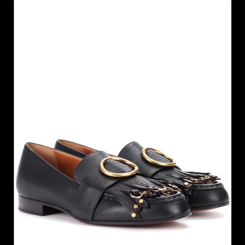 Chloe Loafers Black Fringe Kiltie Studs Flats Olly